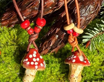 Handmade Porcelain Mushroom Essential Oil Diffuser Necklace, Boho Chic Aromatherapy Pendant