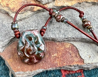 Aromatherapy Necklace - "Sandstorm", Essential Oil Diffuser, Ancient symbol, Boho Chic, Gypsy style, Ceramic  pendant - #1122-36
