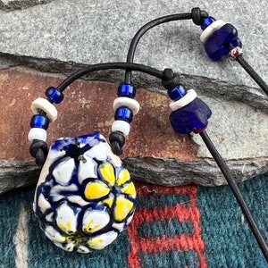 Aroma Therapy necklace, &quot;Snow in Summer&quot; - Essential Oil diffuser, Ceramic Oil diffuser, Porcelain pendant, Boho Chic, #1122-38