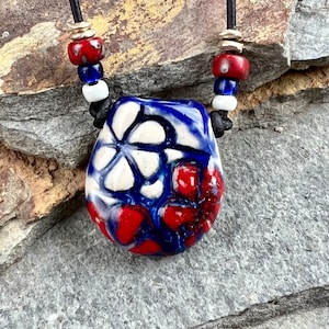 Aroma Therapy necklace, &quot;Dancing Daisies&quot; - Essential Oil diffuser, Ceramic Oil diffuser, Porcelain pendant, Boho Chic, #1122-26