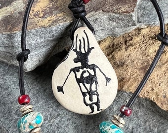 Aromatherapy necklace - "The Rocks Speak" - Essential Oil Diffuser, Ancient Symbols, Southwest Style, Porcelain Pendant,  #123-3
