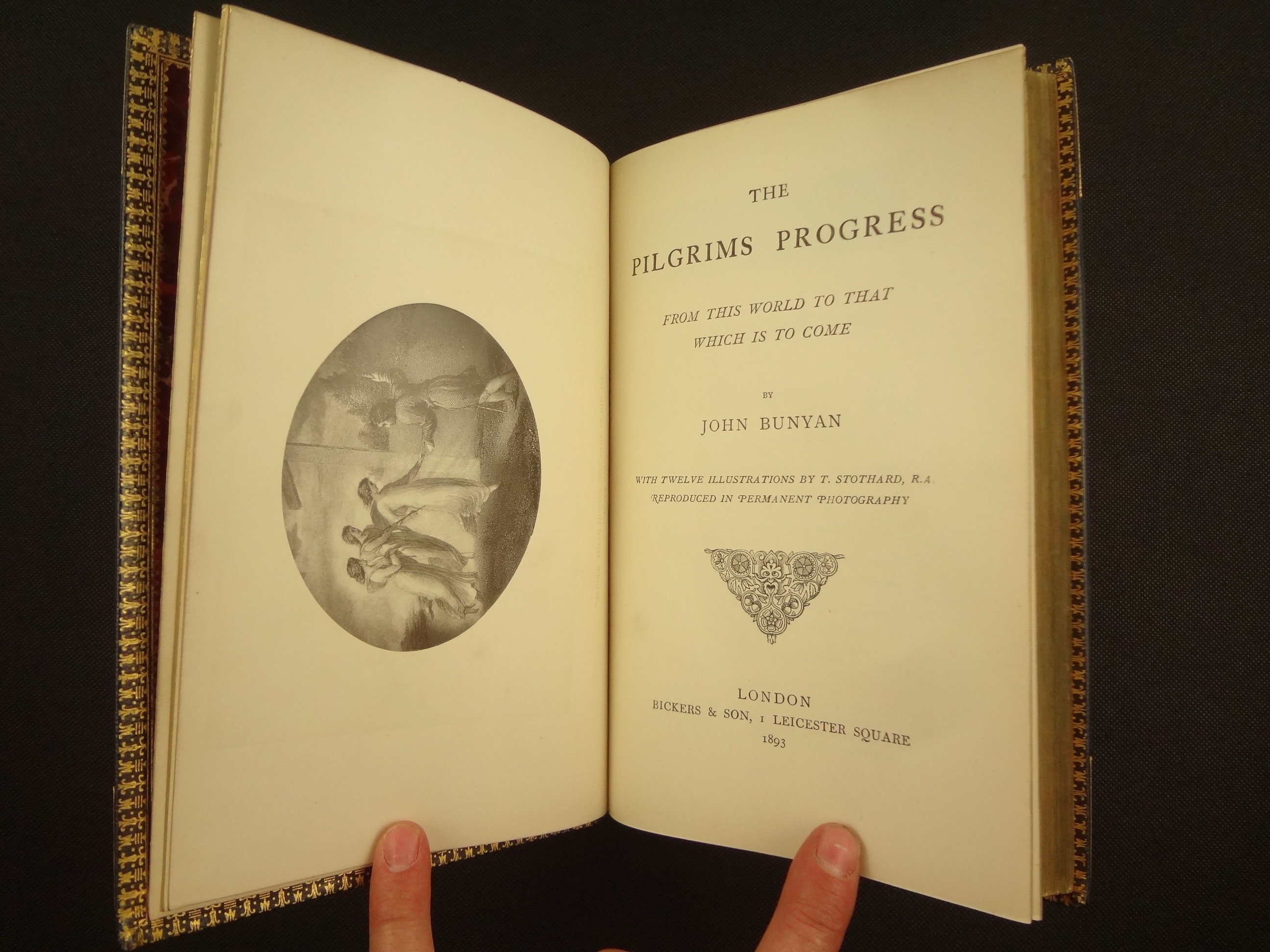 Foreedge painting. 1893 Pilgrim's Progress by John Bunyan. Thomas