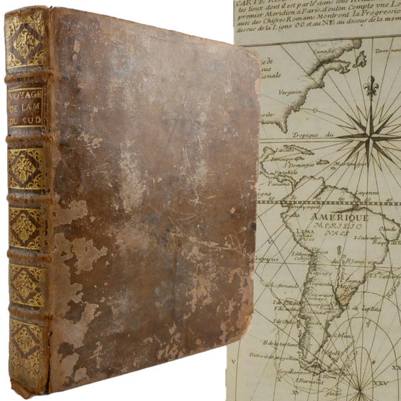 1732 Relation Du Voyage de la Mer Du Sud, by Frezier. With a rare Bovio signed apothecary medical prescription loose within for place marker