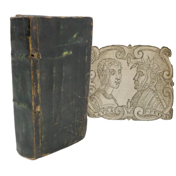 Almost miniature, 1592 Petrarch's Il Canzoniere and Triumphs titled Il Petrarca di Nuovo Ristampato