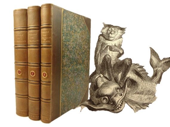 J.J. Grandville illustrator, with the rare Tome III of plates. 1838 to 1840 Fables de la Fontaine, complete in three volumes. 240 plates.