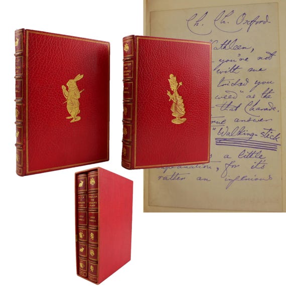 Lewis Carroll autograph letter tipped in 1869 Alice's Adventures in Wonderland, bound with 1872 Through the Looking Glass