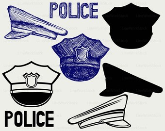 . eps, svg, pdf, png, dxf, jpeg Clip Art silhouette Cut files for Cricut cap Police hat