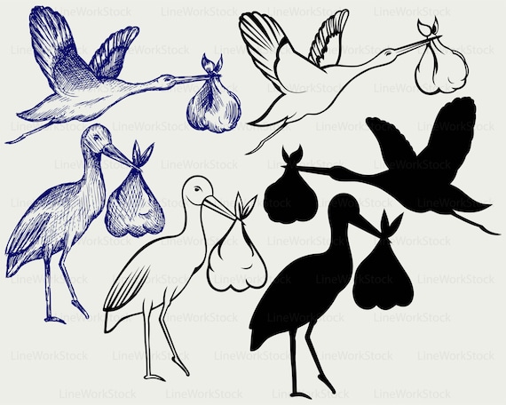 Stork baby shower svg/stork baby clipart/stork svg/stork baby silhouette/stork cricut/cut files/clip art/digital download/designs/svg