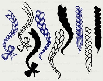 Hair braided svg/braid clipart/braid svg/hair braided silhouette/braid cricut/plait cut files/clip art/digital download designs/svg