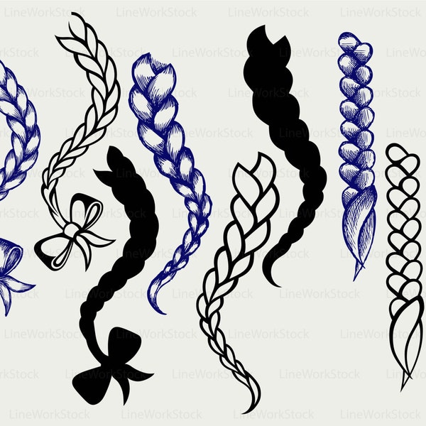 Hair braided svg/braid clipart/braid svg/hair braided silhouette/braid cricut/plait cut files/clip art/digital download designs/svg