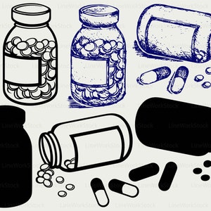 Pill bottle svg/pill bottle clipart/pills svg/pill silhouette/pills cricut cut files/pill bottle clip art/digital download designs/svg