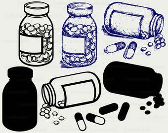 Pill bottle svg/pill bottle clipart/pills svg/pill silhouette/pills cricut cut files/pill bottle clip art/digital download designs/svg