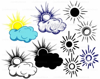 Sun clouds svg/sun clipart/clouds svg/sun silhouette/sun cricut cut files/clouds clip art/sun digital download designs/svg