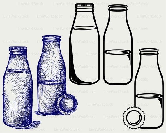 Lait Boisson Svg Bouteille En Verre Clipart Lait Svg Lait Etsy