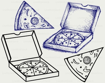 Pizza food eat box mushrooms snack - vector MONOGRAM SVG clip art icon cricut cut files SILHOUETTE design line doodle sketch hand drawn