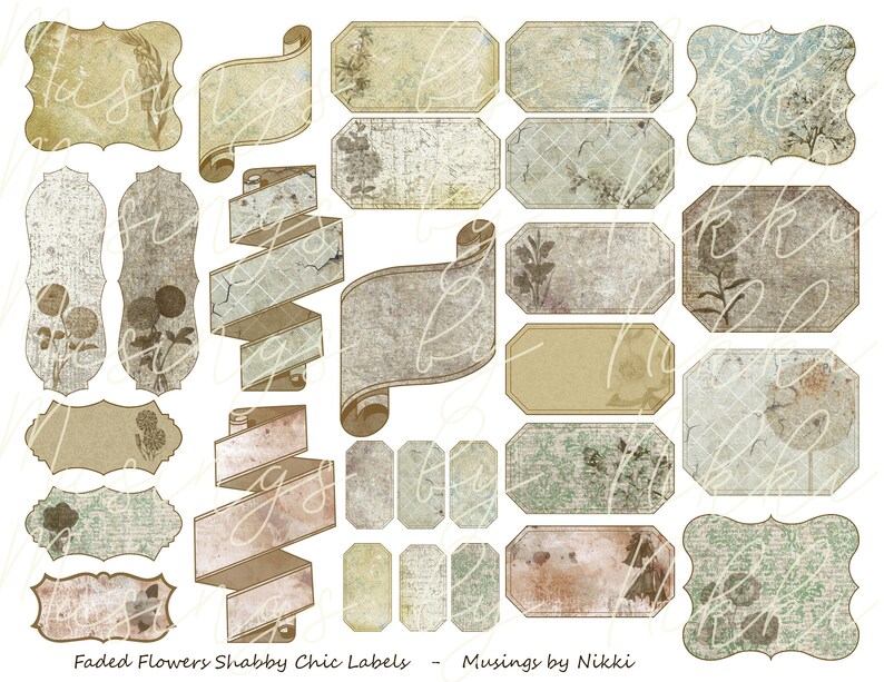 Faded Flowers Shabby Chic Labels - Etsy