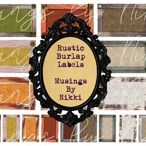 Könnte beinhalten: Ein Set mit 10 rustikalen Jute-Etiketten mit einem verwitterten Holzrahmen. Die Etiketten sind perfekt, um Ihrem Zuhause, Geschenken oder Bastelarbeiten einen Hauch von Landhaus-Charme zu verleihen. Die Etiketten sind leer und können mit Ihrer eigenen Botschaft personalisiert werden.