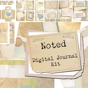 Noted Digital Journal Kit - Junk journal kit, writing, layered paper scraps, vintage papers