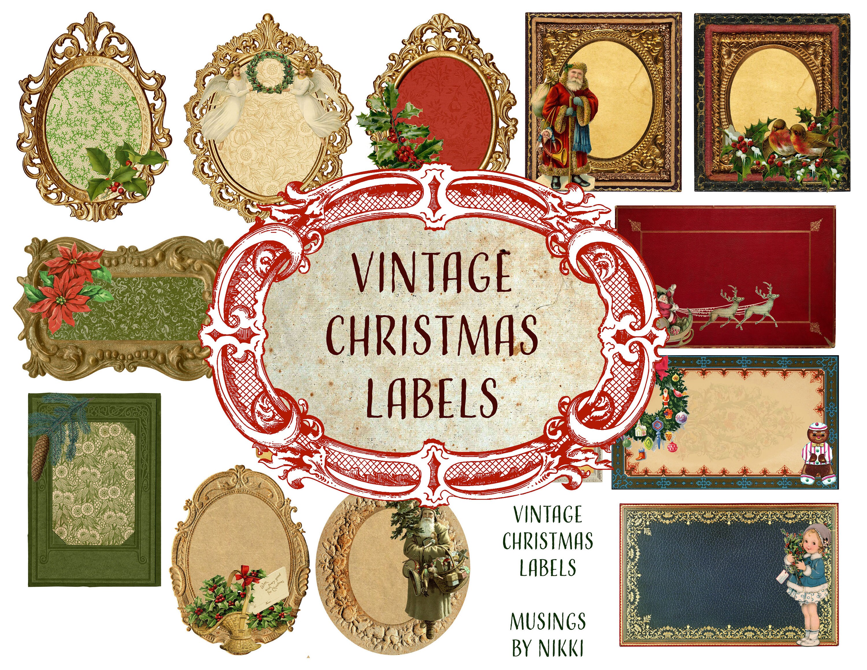 Vintage Christmas Labels Digital Ephemera Etsy