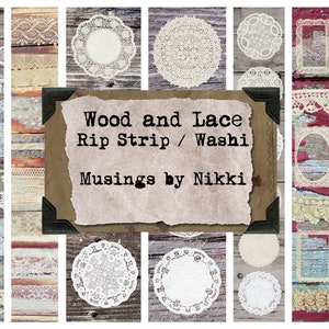 Wood and Lace Rip Strip - Washi Tape - Digital Ephemera