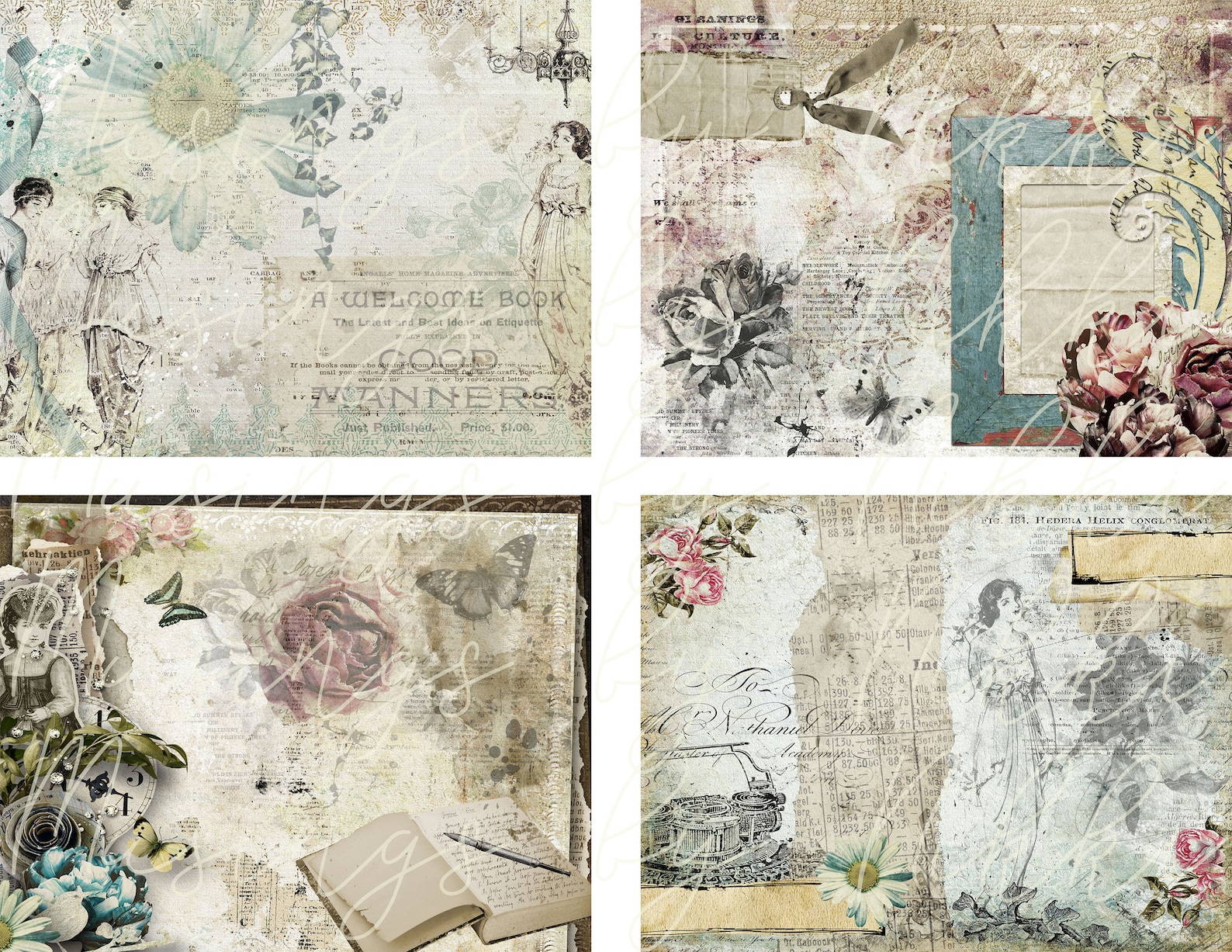 Vintage Memories Shabby Chic Digital Journal Kit - Floral, Soft, - Etsy