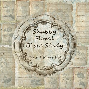 Shabby Floral Bible Study Digital Journal Kit Papers