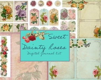 Sweet Dainty Roses Digital Journal Kit - Floral, Butterflies,