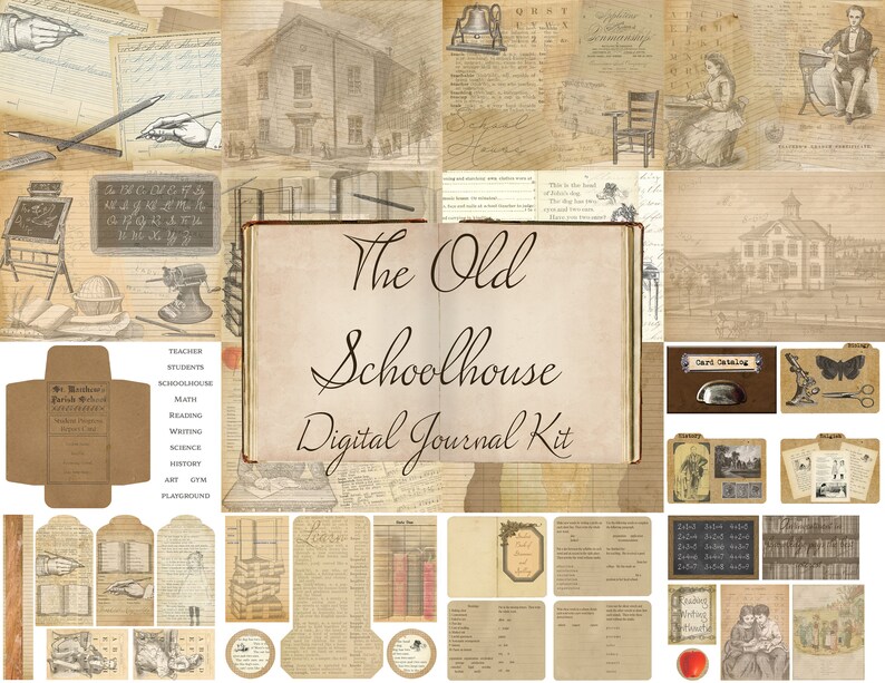 The Old Schoolhouse Digital Journal Kit - Vintage Teacher Student School - Etsy