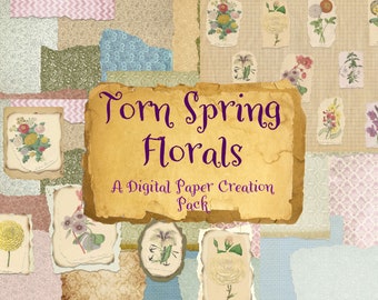 Torn Spring Florals Digital Journal Kit