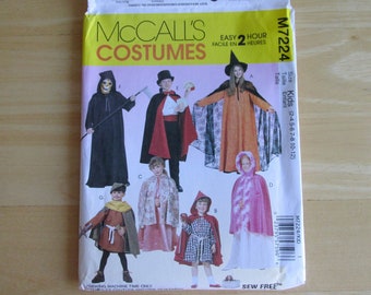 McCall's Children's Halloween Cape and Tunic Costumes Uncut Sewing Pattern M7224 Easy 2 Hour Size 2-12