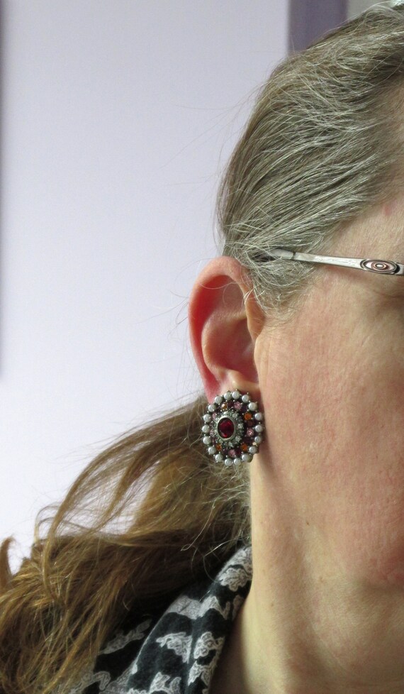 Ben-Amun Round Pewter-Tone Red Multi-Color Rhines… - image 5