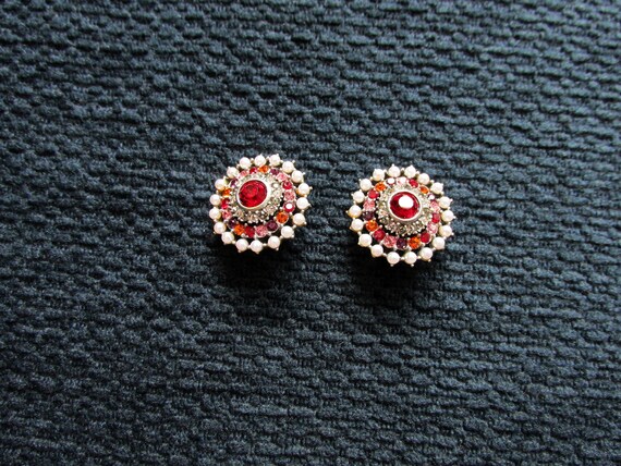 Ben-Amun Round Pewter-Tone Red Multi-Color Rhines… - image 1