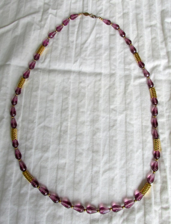 Freirich Necklace Purple Crystal and Goldtone Bea… - image 2