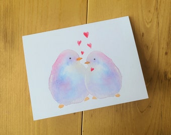 Watercolour Birds in Love Hearts Greeting Card
