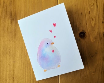 Super Cute Watercolour Bird Hearts Love Greeting Card