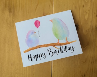 Watercolour Birds Happy Birthday Greeting Card