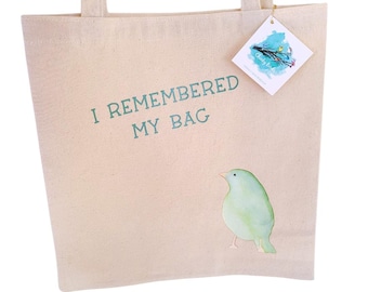 I Remembered My Bag Watercolour Bird Tote Cotton Canvas
