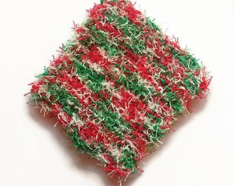 Little Christmas Red, Green & White Scrubby Square - Non Scratch Dish Scrubber