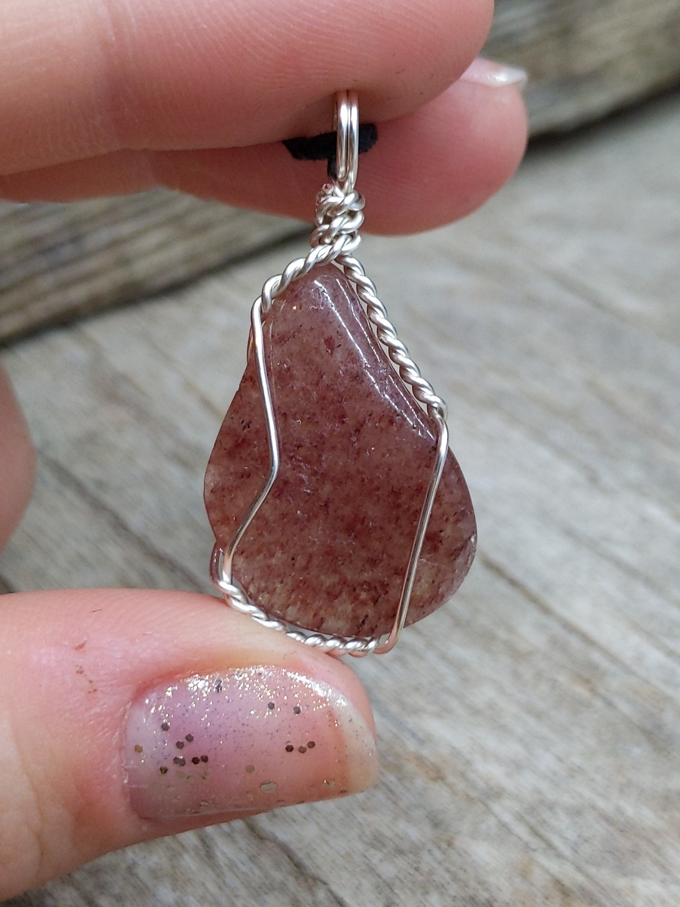 Strawberry Quartz Tumbled Stone Adjustable Pendant Necklace Etsy