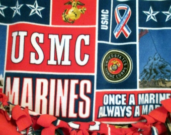 United States Marine Corps (USMC) ~   No Sew Hand Tied Military Blanket Made From Licensed United States Armed Forces Fabric