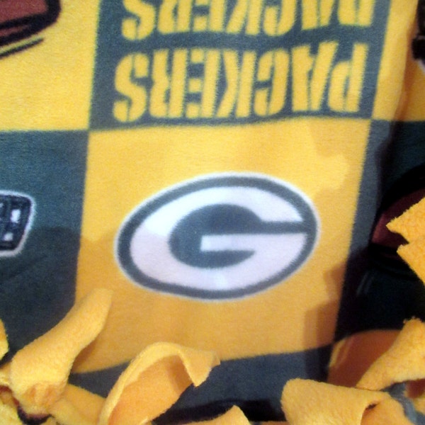 Green Bay Packers (Block) -- ~ No Sew Hand Tied Fleece Football Blanket Made From Licensed NFL Fabric