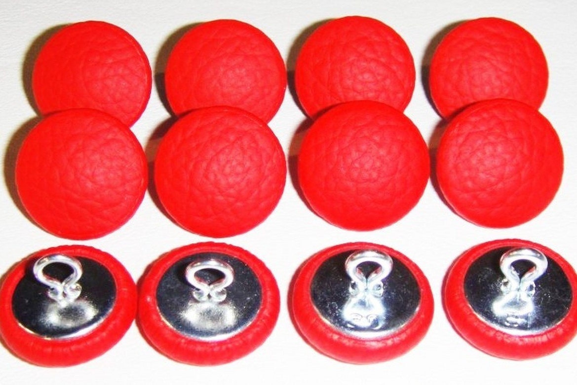 Set Of 12 Wire Back Upholstery Buttons Bright Red Vinyl Choice Etsy