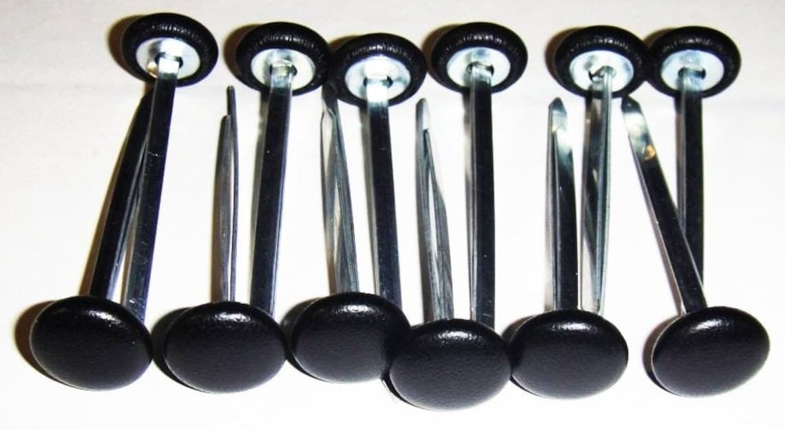 Set Of 12 Prong Back Upholstery Buttons Black Vinyl Choice Of Etsy