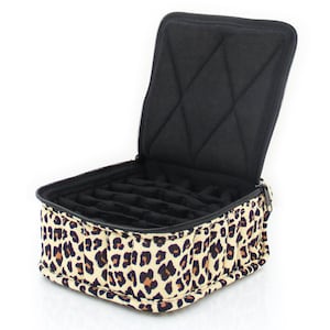 Estuche de transporte para aceites esenciales, 3" de alto, 5-15 ml, 30 botellas, estampado de leopardo