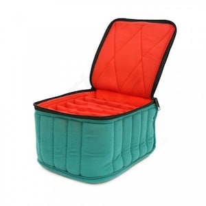 Essential Oil Carrying Case, 5" High, 30ml, 30-Bottle, Solid, Teal w/Coral