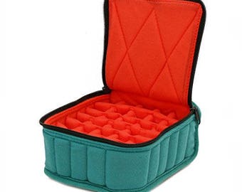 Essential Oil Carrying Case, 3&quot; High, 5-15ml, 30-Bottle, Solid, Teal w/Coral