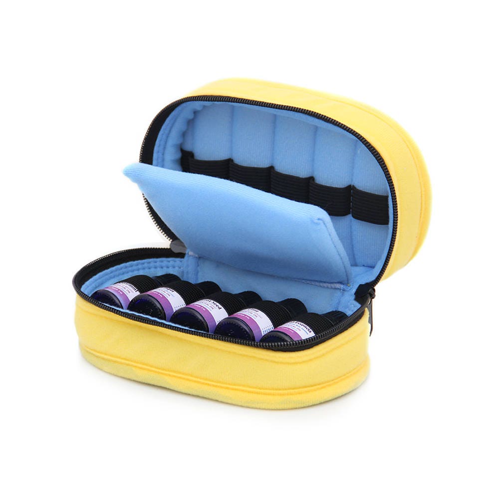Essential Oil Soft-Sided Carrying Case, 5-15ml, 10-Bottle, Solid, Yellow w/Blue