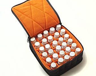 Essential Oil Carrying Case, 5&quot; High, 30ml, 30-Bottle, Solid, Black w/Orange
