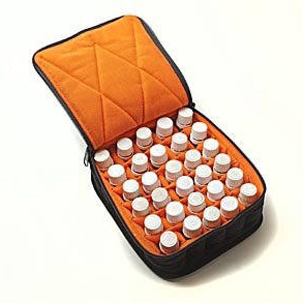 Essential Oil Carrying Case, 5" High, 30ml, 30-Bottle, Solid, Black w/Orange