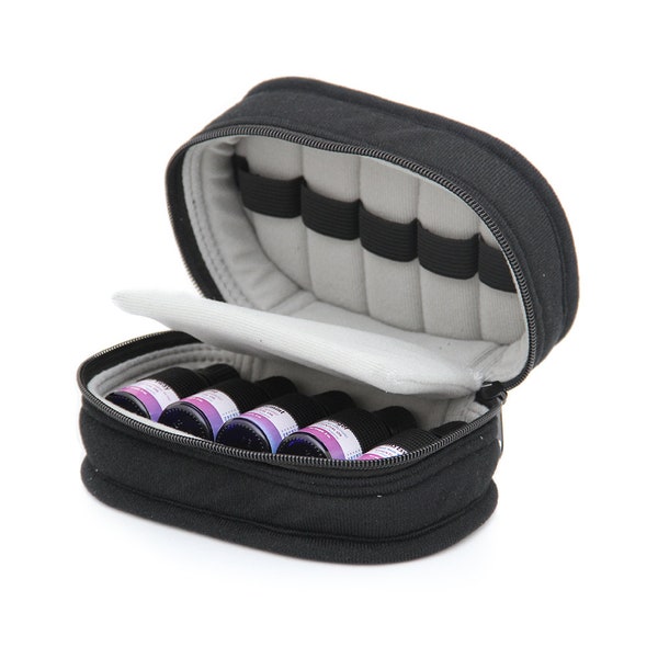 Essential Oil Soft-Sided Carrying Case, 5-15ml, 10-Bottle, Solid, Black w/Grey